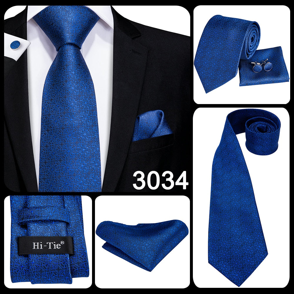 Blue silk business tie with dot pattern and plaid design, includes matching cufflinks, 150cm length, from The Clothing Company Sydney
