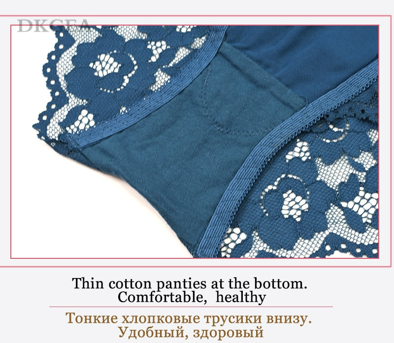 Blue lace embroidery lingerie set with push-up bra and matching panties, featuring deep V neckline and A-B-C cup support.