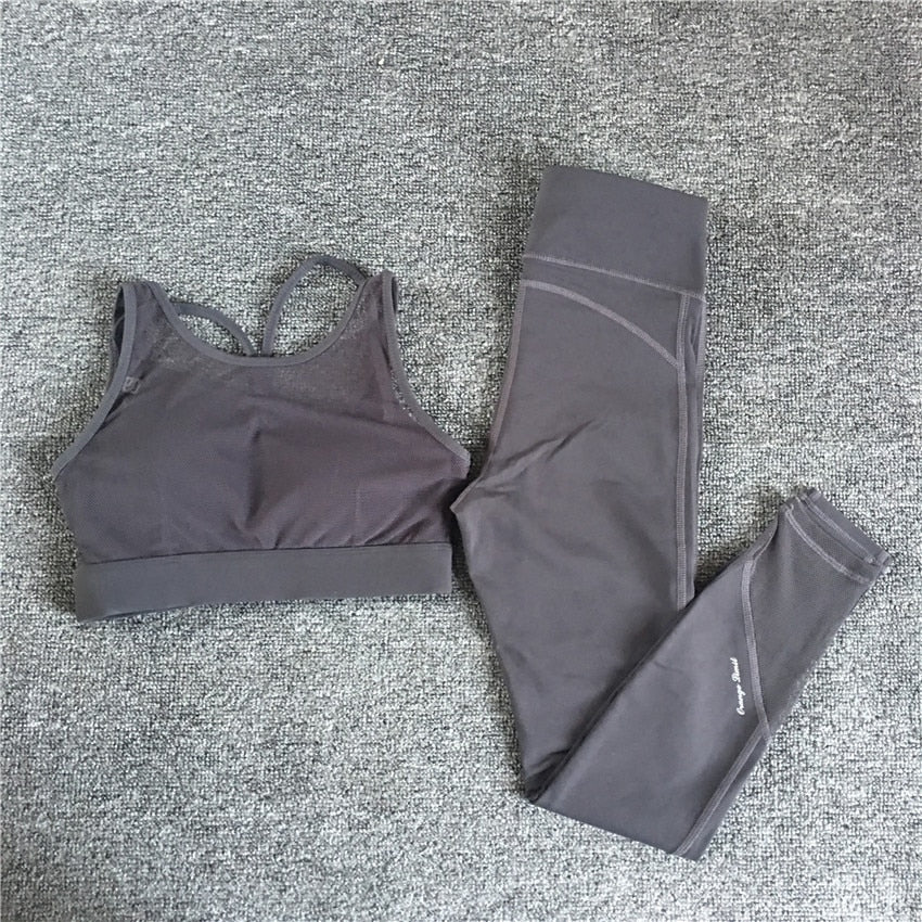 Women’s 2-piece yoga and fitness set by The Clothing Company Sydney, mesh sportswear tracksuit for yoga, gym, and running.