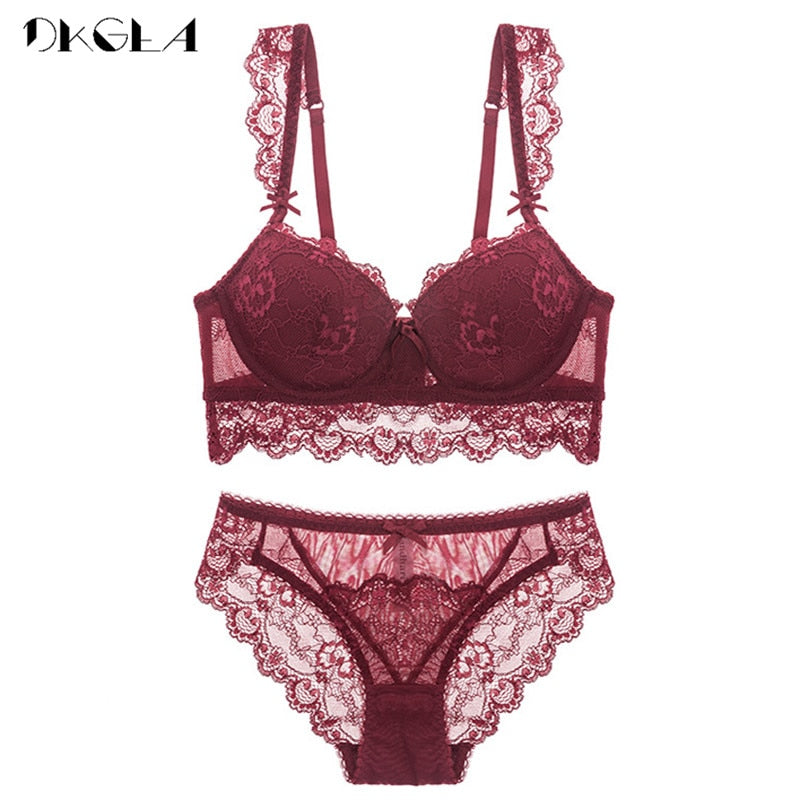 Blue cotton lingerie set with lace embroidery, push-up bras, and thick straps from The Clothing Company Sydney, available in A, B, C cups.