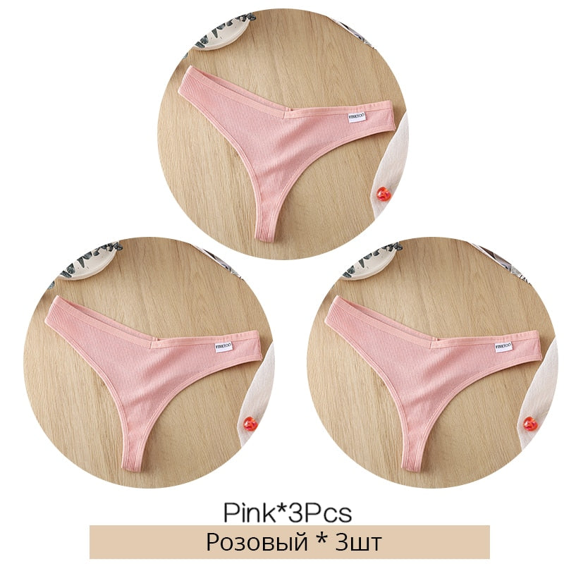 Set of three women's cotton mix thong panties featuring low waist G-strings and Brazilian-style breathable lingerie from The Clothing Company Sydney.