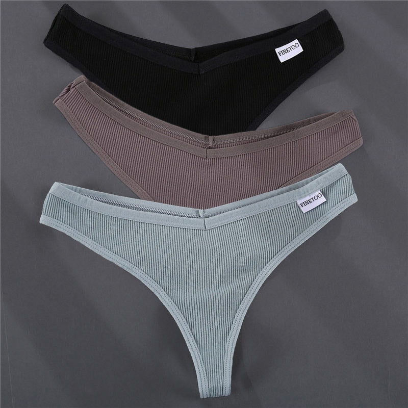 Three pack of cotton G-string panties from The Clothing Company Sydney, solid color lingerie briefs with thong style and comfortable fit.