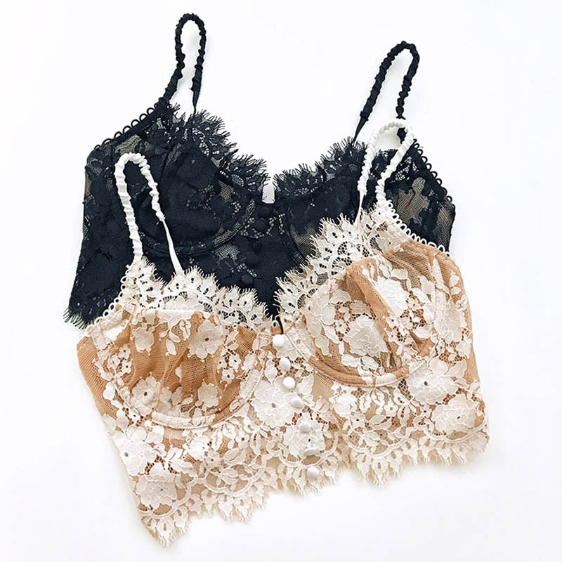 Ultra thin lace lingerie set with bralette and panties by The Clothing Company Sydney, featuring eyelash lace details and push-up style.