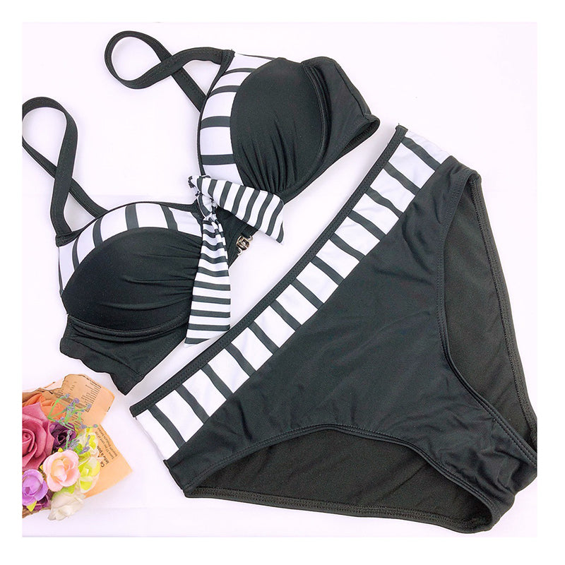 Black polka dot bikini set with padded push-up cups, stylish swimwear from The Clothing Company Sydney, perfect for swimming and beach.