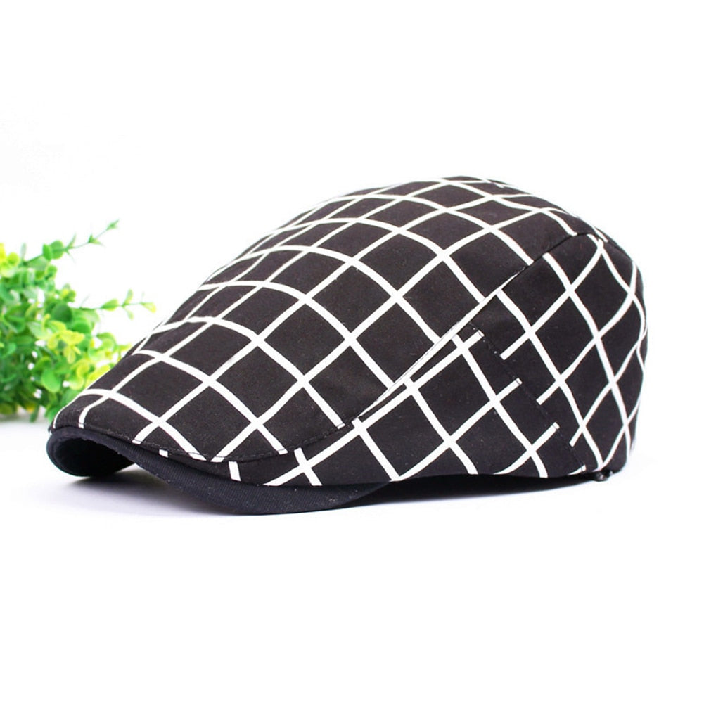 Cotton plaid flat cap by The Clothing Company Sydney, stylish summer newsboy and ivy hat for men and women.