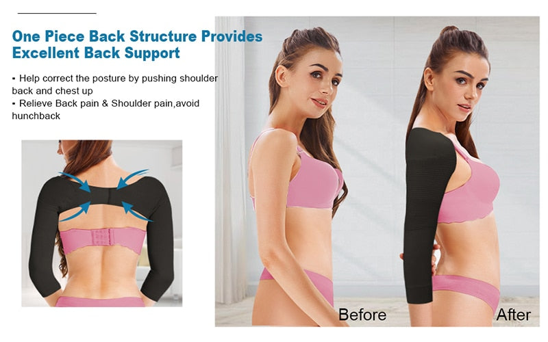 The Clothing Company Sydney arm shaper back support and shoulder corrector shapewear on a model, highlighting body contouring and posture.