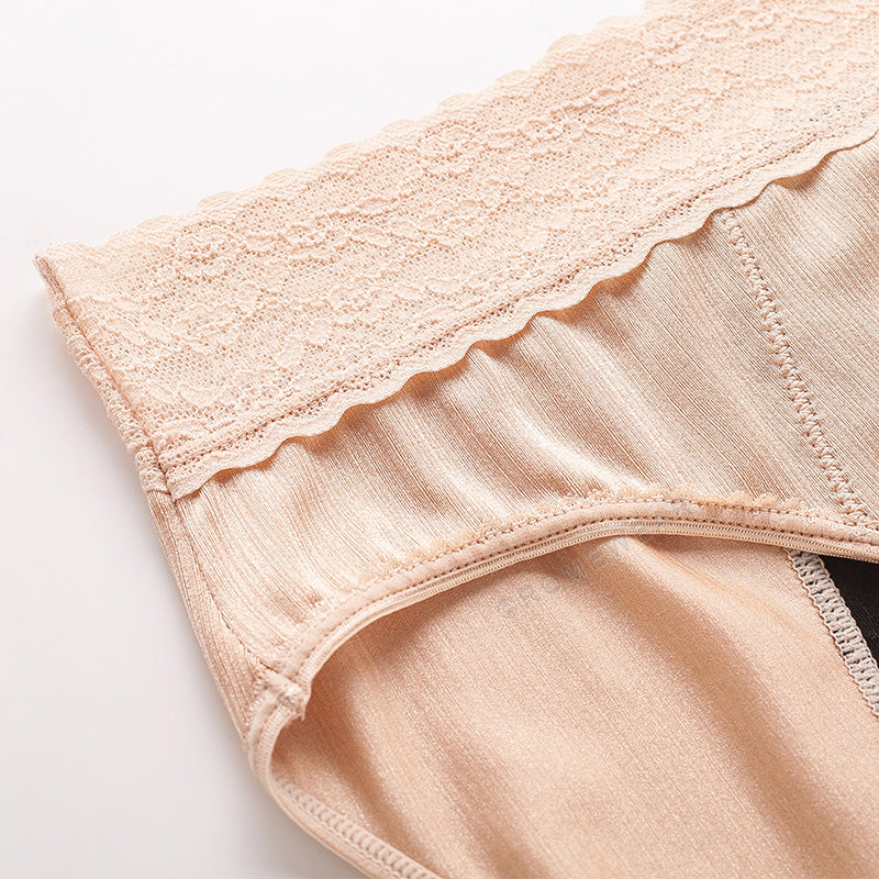 Three pairs of women's menstrual period panties with 4-layer leakproof, heavy absorbent nylon and cotton mix lingerie briefs.