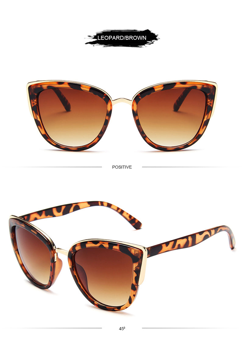 Vintage Cateye women’s sunglasses with leopard print frames, UV400 anti-glare lenses, stylish fashion accessories for females.