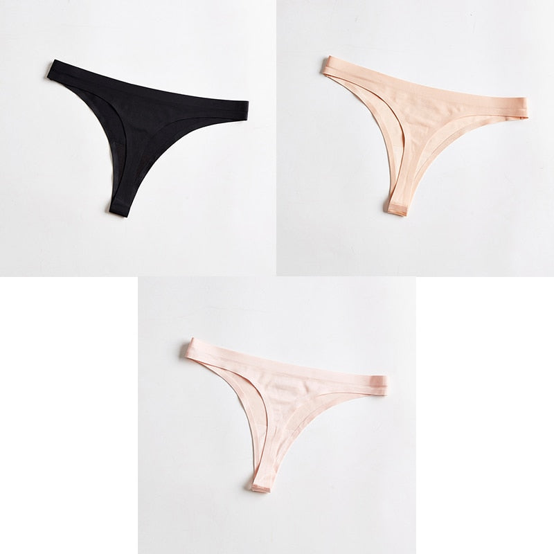 Three-pack of seamless ice silk T-back G-string underwear by The Clothing Company Sydney, featuring comfortable, lightweight women's lingerie