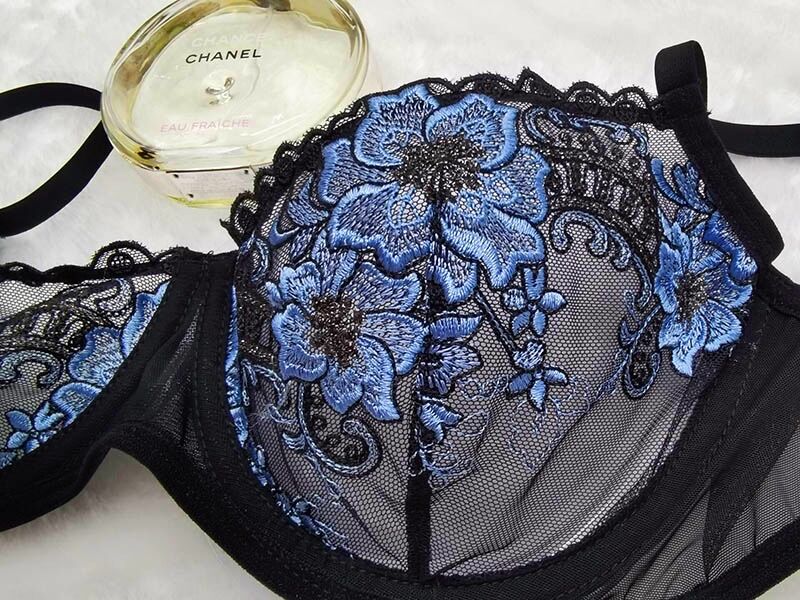 Floral embroidery lingerie set by The Clothing Company Sydney featuring lace, underwire push-up bra, and matching underwear.