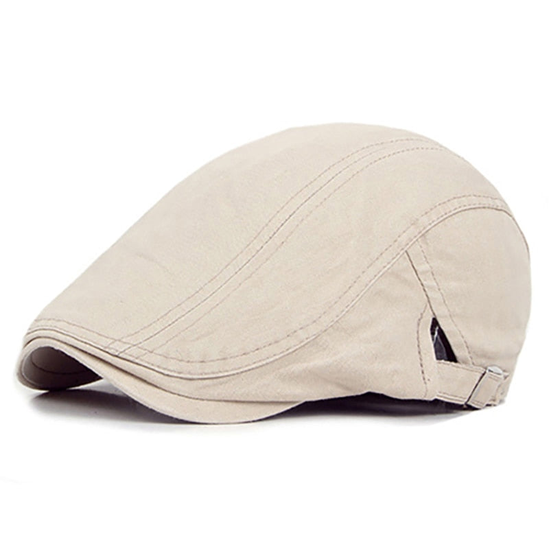 Cotton plaid flat cap for men and women, stylish newsboy sun hat with adjustable fit, ideal for summer and spring wear.