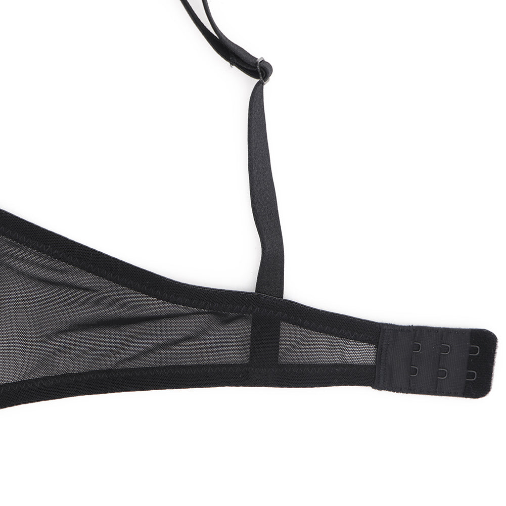 Ultra-thin transparent yarn lingerie set from The Clothing Company Sydney featuring bras, garters, thongs, and stockings.