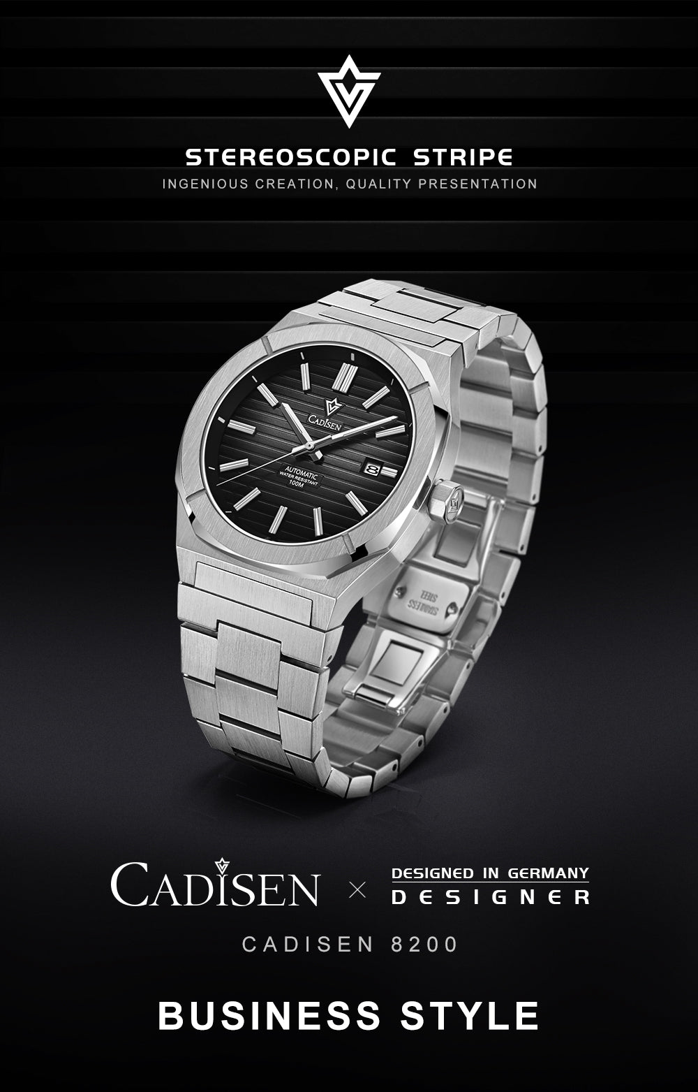 Cadisen men's diver watch with retro luxury design, sapphire crystal, automatic Miyota 8215 movement, German style, water-resistant 10Bar