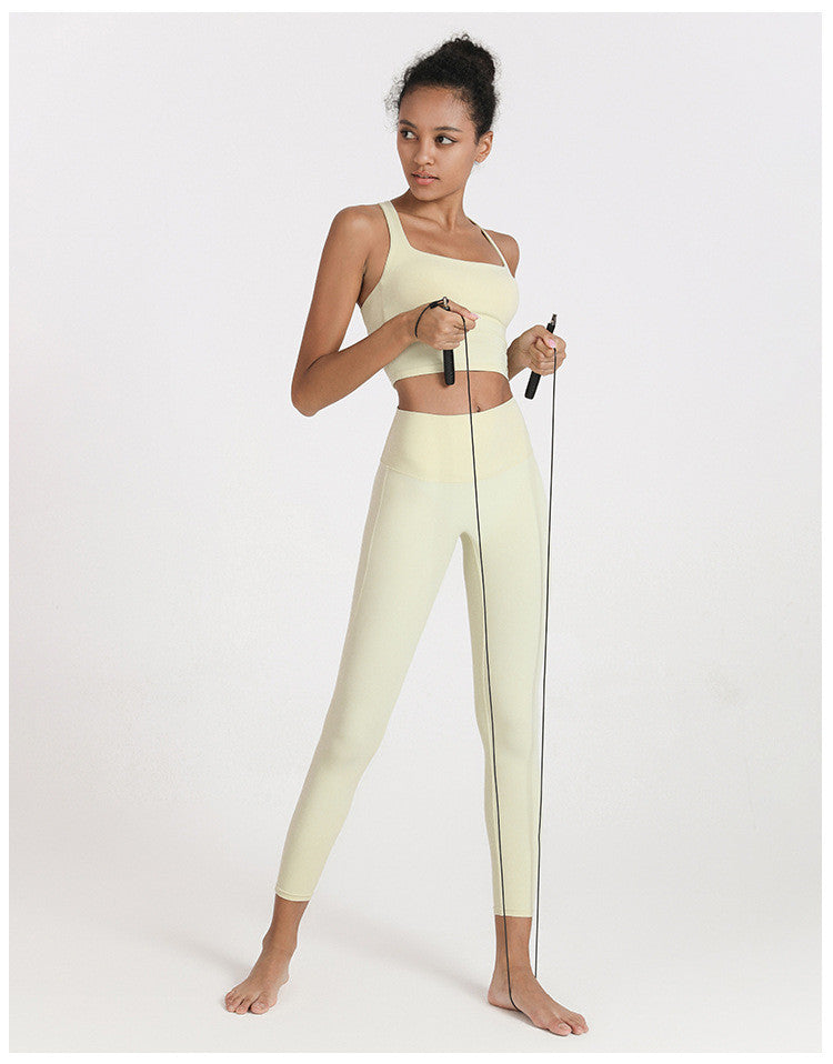 High waist yoga leggings by The Clothing Company Sydney with large hidden pocket, soft elastic fabric, ideal for fitness and Pilates.