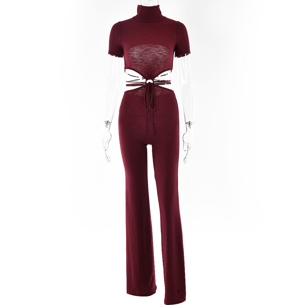 Cotton backless bandage jumpsuit with cutout details, flare pants, and romper style from The Clothing Company Sydney.