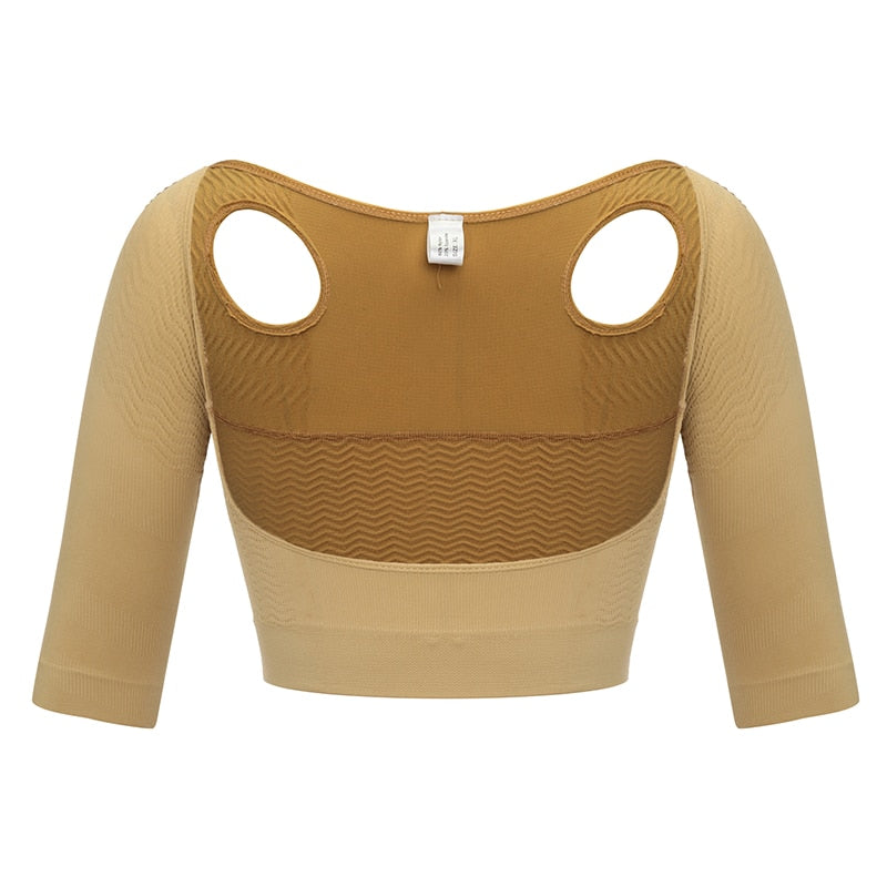 Black arm shaper and back support shapewear from The Clothing Company Sydney, designed to improve posture and reduce arm and back bulges.