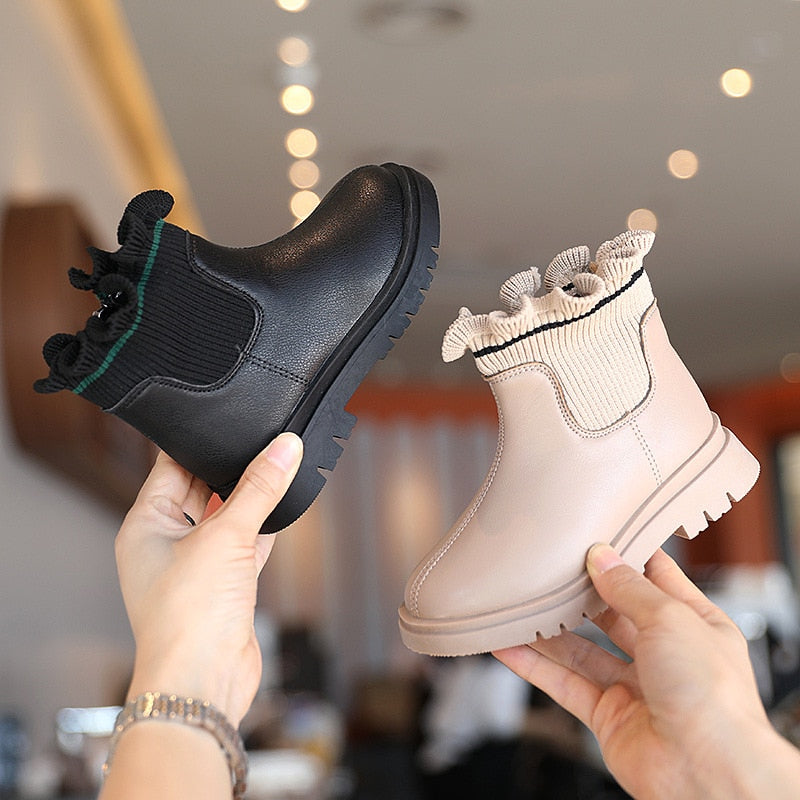 Kids' Flower Girls Boots by The Clothing Company Sydney, plush leather winter children’s shoes with warm, soft lining for boys and girls.