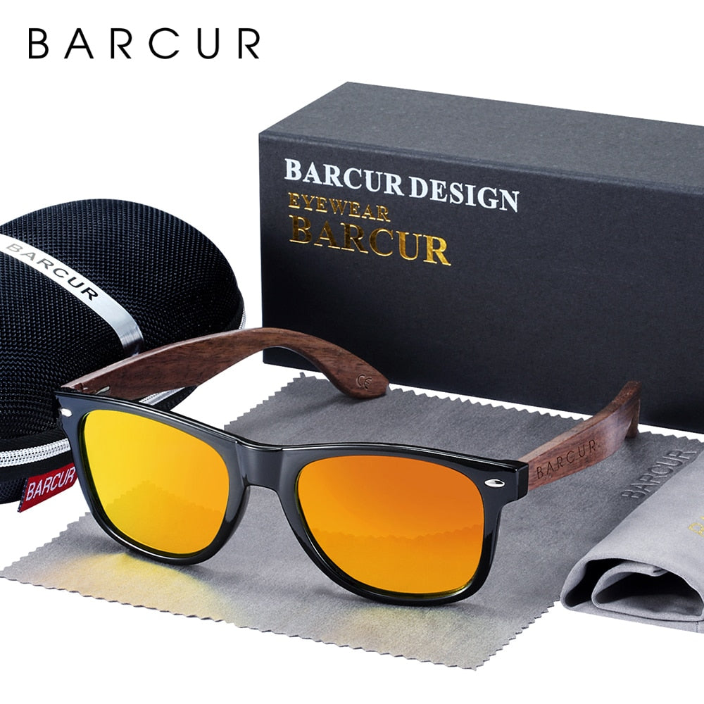 Black walnut wood designer polarized sunglasses for men with UV400 protection, stylish eyewear accessory.