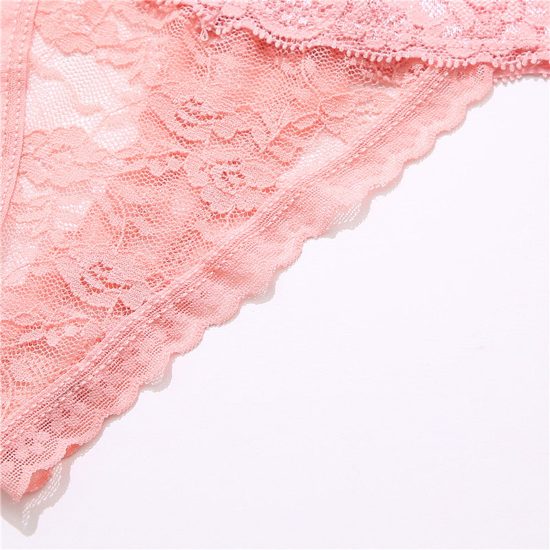 Two pack of floral lace G-string thong panties by The Clothing Company Sydney, transparent lingerie briefs with delicate floral details.