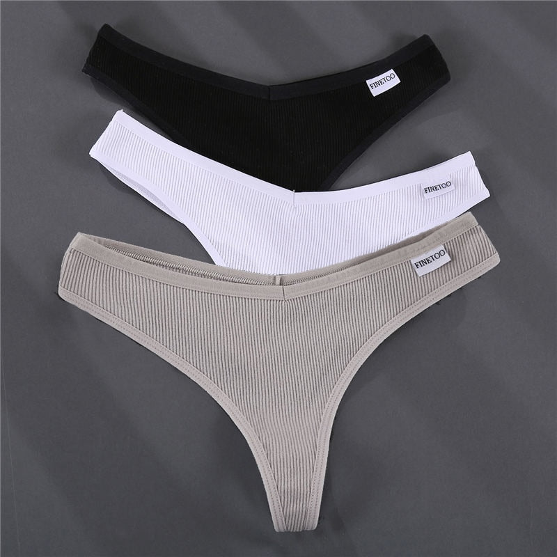 Three cotton G-string panties in solid colors from The Clothing Company Sydney, showcasing comfortable lingerie and thong briefs.