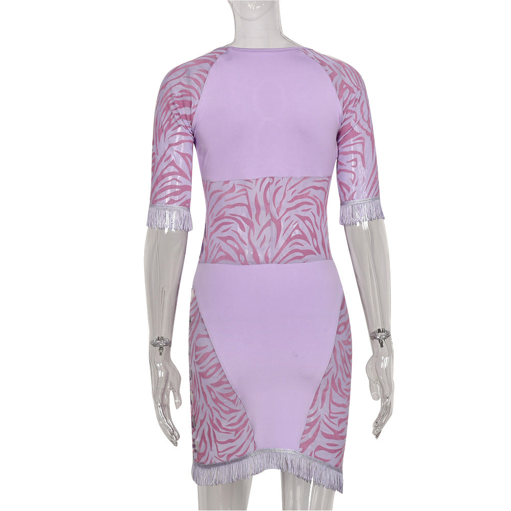 Black zebra mesh mini dress by The Clothing Company Sydney featuring cut-out design, perfect for beach holidays and party nights.
