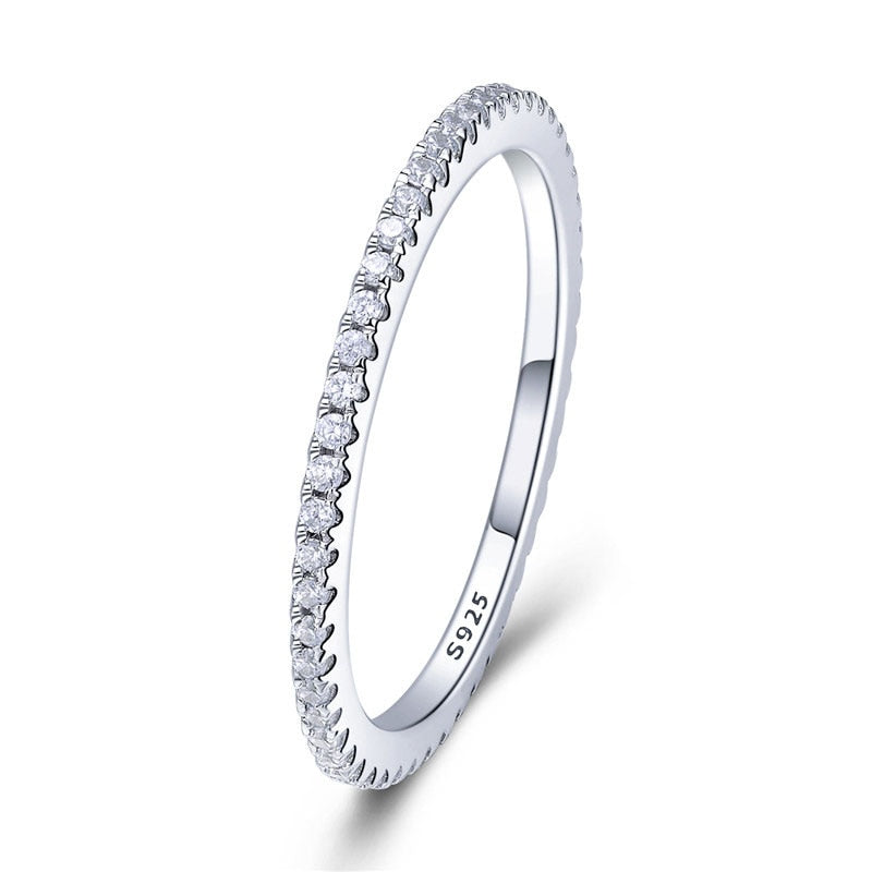Sterling silver CZ simulated diamond stackable eternity ring with platinum plating, designed for women, by The Clothing Company Sydney