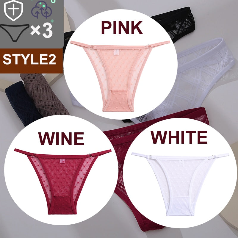 Three floral transparent thong lingerie G-string lace panties with low-waist mesh design from The Clothing Company Sydney