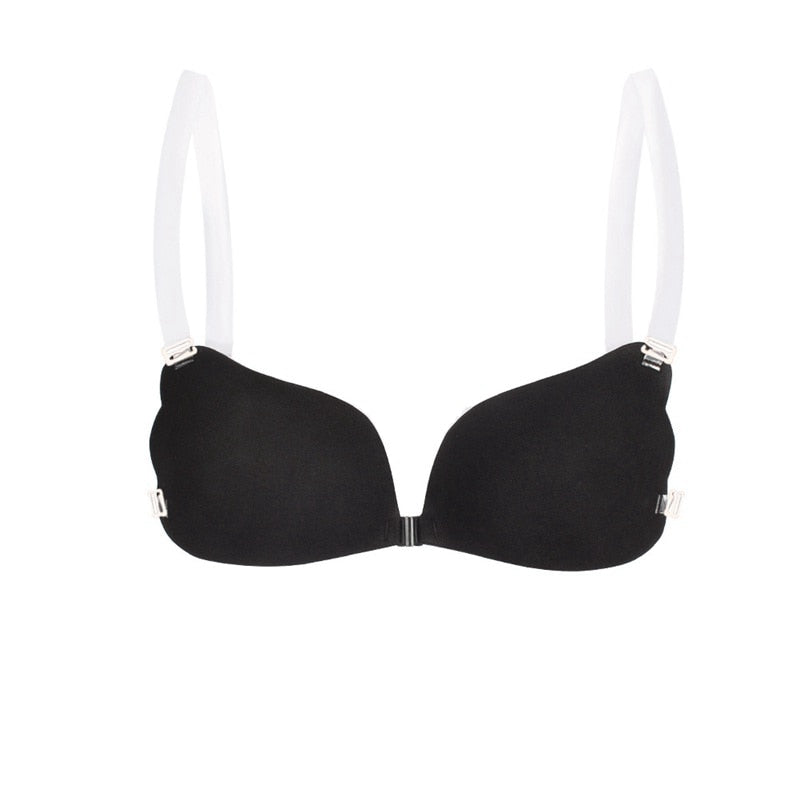 Invisible silicone push-up bra with transparent straps, backless design, reusable bralette lingerie top by The Clothing Company Sydney.