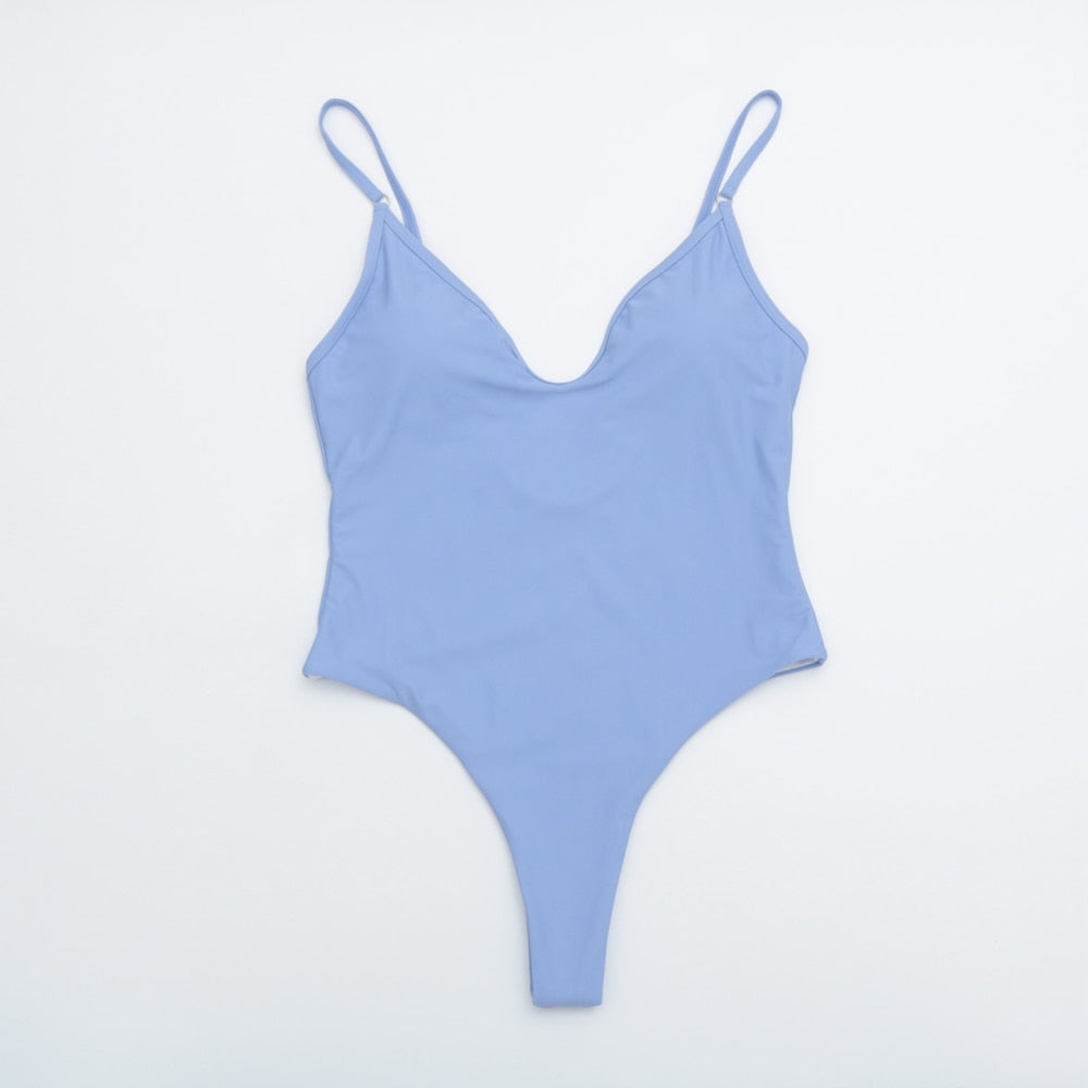 Solid one-piece swimsuit by The Clothing Company Sydney featuring high waist, push-up design, and stylish beachwear for women.