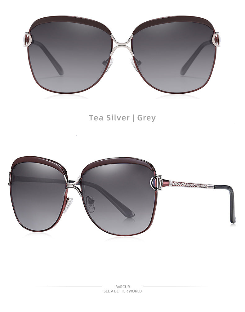 Polarized ladies sunglasses with gradient round lenses and square frame, luxury brand eyewear from The Clothing Company Sydney
