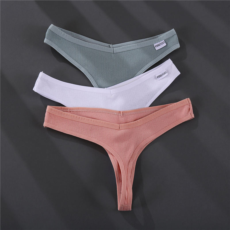 Three pairs of The Clothing Company Sydney cotton G-string panties in solid colors, featuring comfortable thong design for women's lingerie.