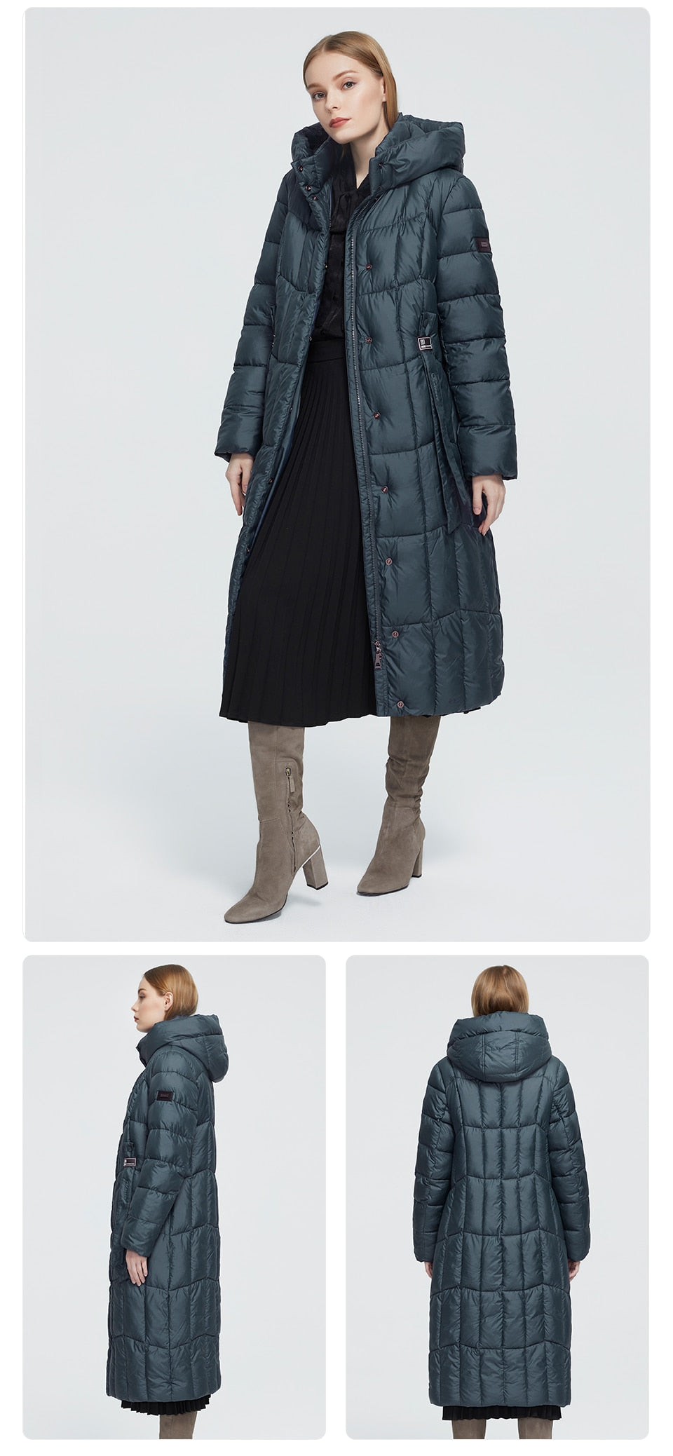 Long women's winter plaid parka from The Clothing Company Sydney with hood, thick warm coat, available in large sizes.