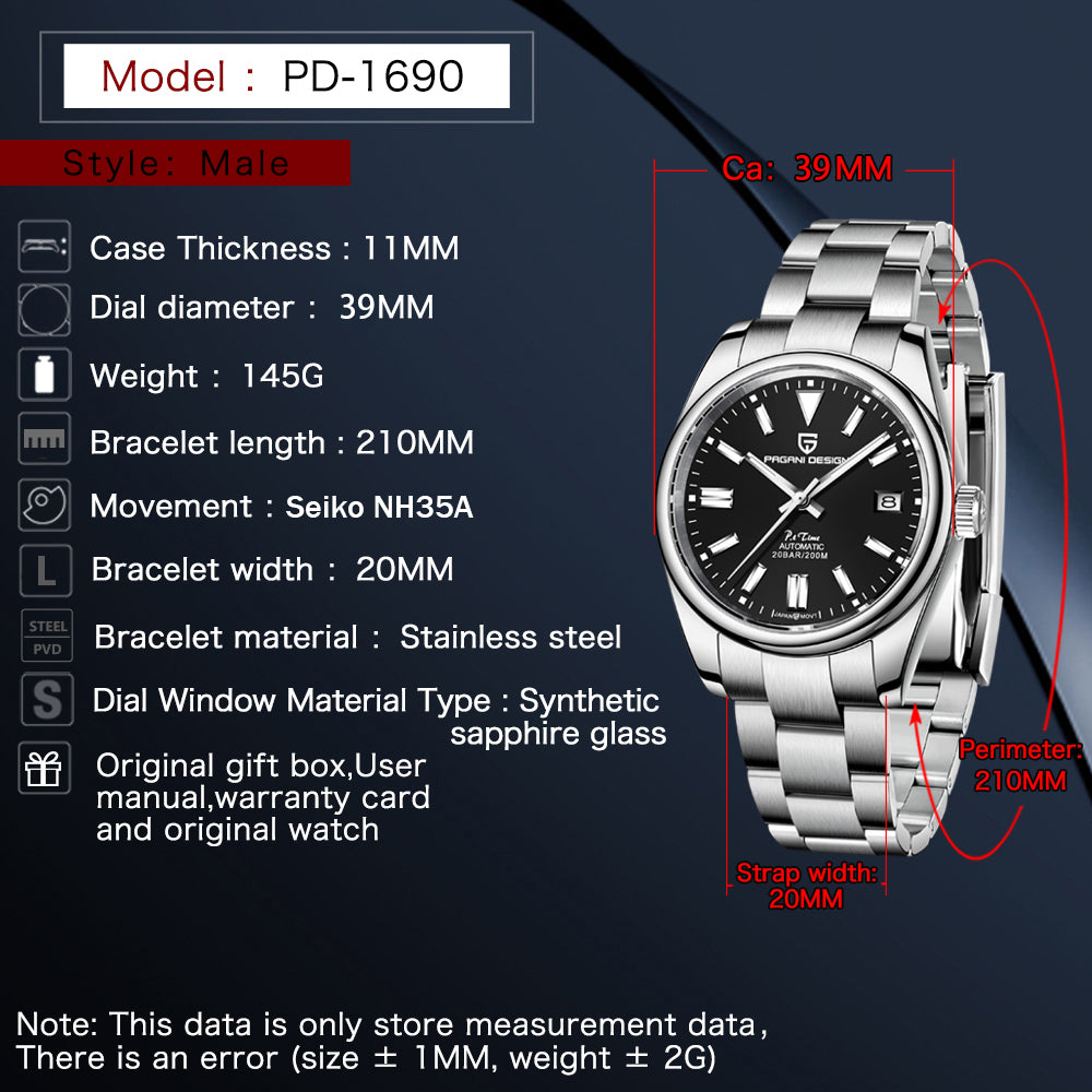 Pagani Design Automatic Men's Watch Stainless Steel Simple Mechanical Wriswatch Japanese Sports Luxury Sapphire Watch The Clothing Company Sydney