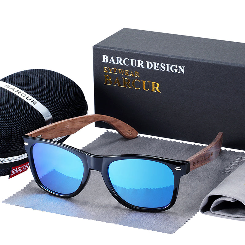 Black walnut wood polarized sunglasses for men with UV400 protection, stylish eyewear accessory by The Clothing Company Sydney.