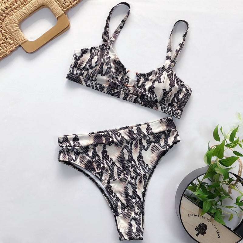 High waist bikini swimsuit by The Clothing Company Sydney, bandeau top and thong Brazilian style, in vibrant swimwear design.