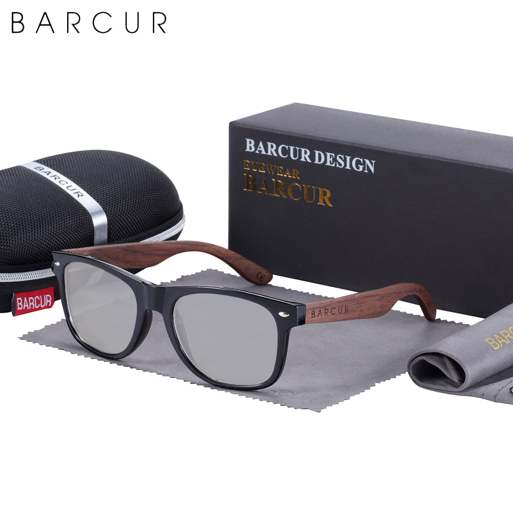Black walnut wood sunglasses for men with polarized lenses and UV400 protection, stylish eyewear accessory by The Clothing Company Sydney.