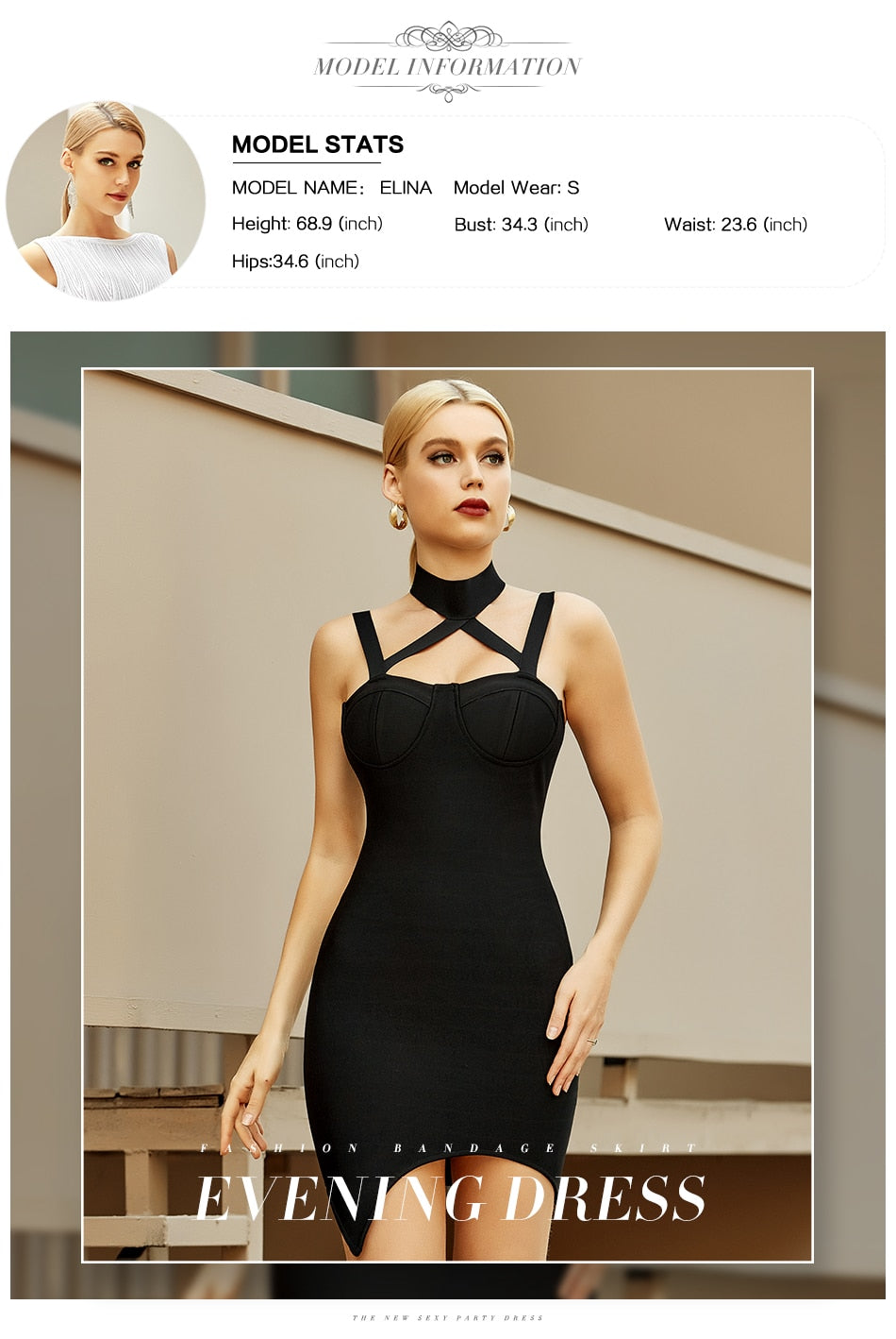 Black sleeveless summer halter mini bandage dress by The Clothing Company Sydney, perfect for night club and party occasions.