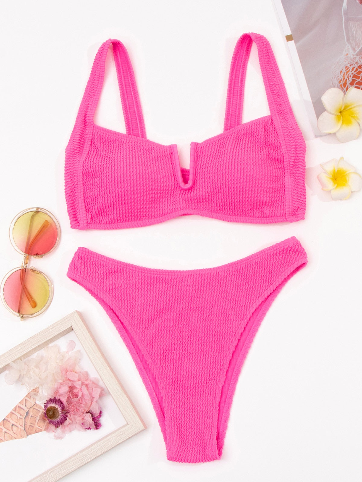 High waist bandeau bikini swimsuit by The Clothing Company Sydney, featuring a thong Brazilian swimwear design with a stylish bathing suit look.