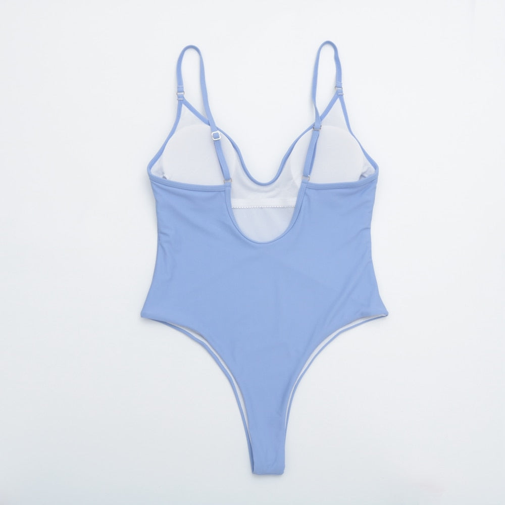 Solid one-piece swimsuit by The Clothing Company Sydney featuring high waist, push-up style, and beach-ready design.