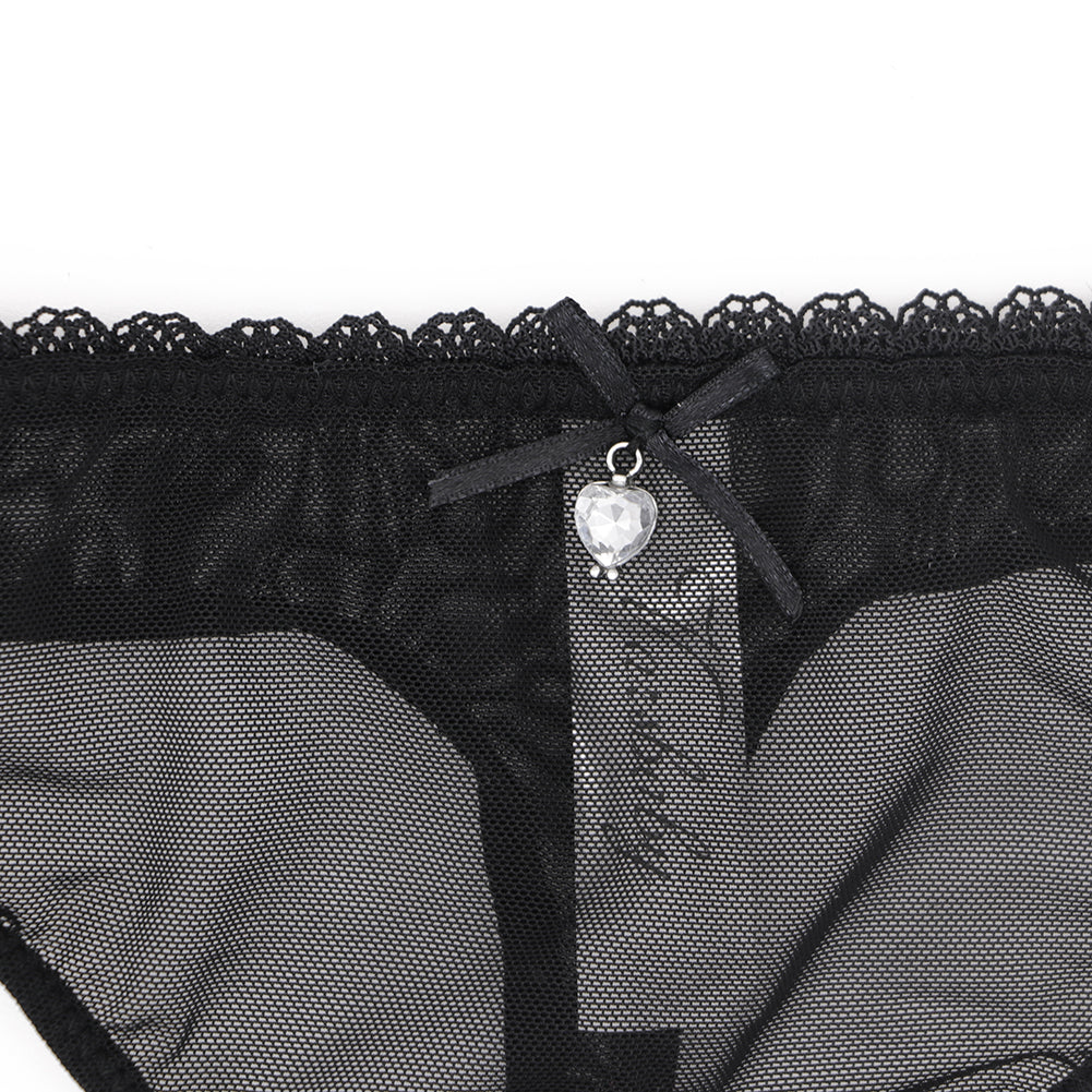Ultra-thin transparent lingerie set by The Clothing Company Sydney, featuring bras, garters, thongs, and stockings in a delicate design.