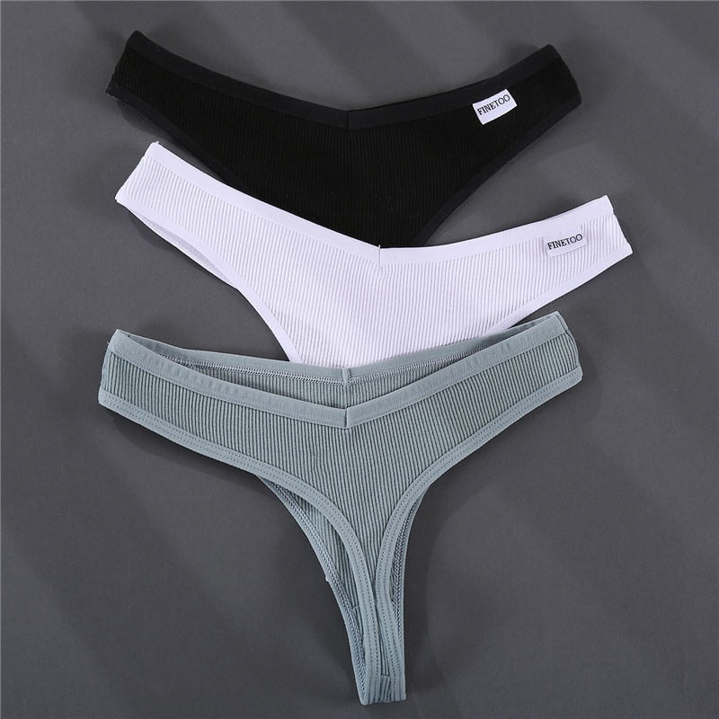 Three cotton G-string panties in solid colors from The Clothing Company Sydney, lightweight lingerie underpants for women.