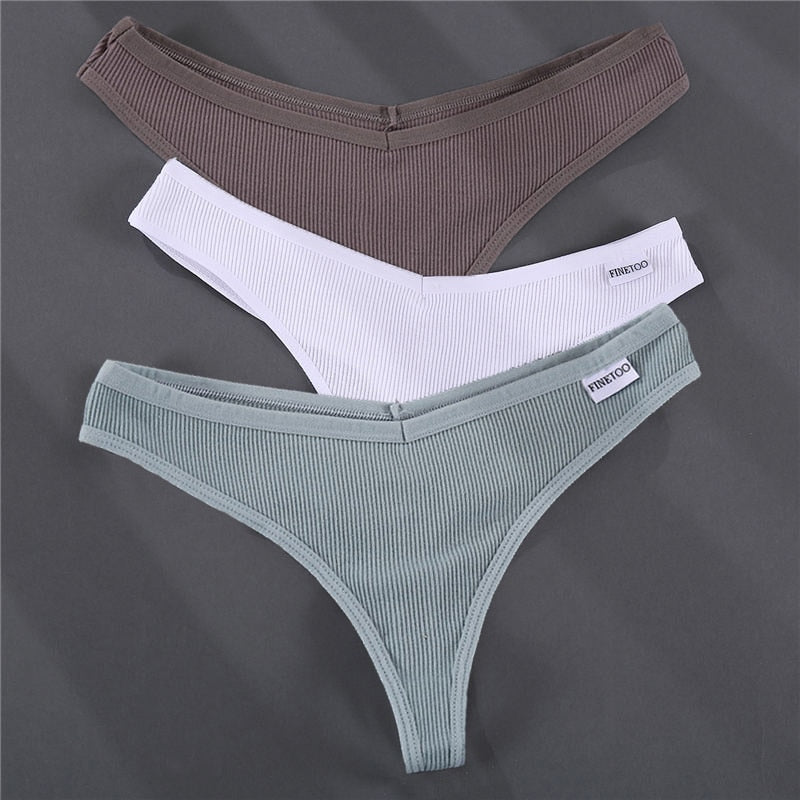 Three-pack of cotton G-string panties from The Clothing Company Sydney, solid color lingerie with comfortable thong design.