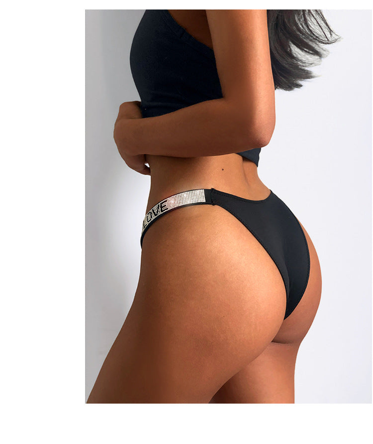 Ice silk seamless G-string panties with rhinestone leopard design, low waist lingerie from The Clothing Company Sydney.