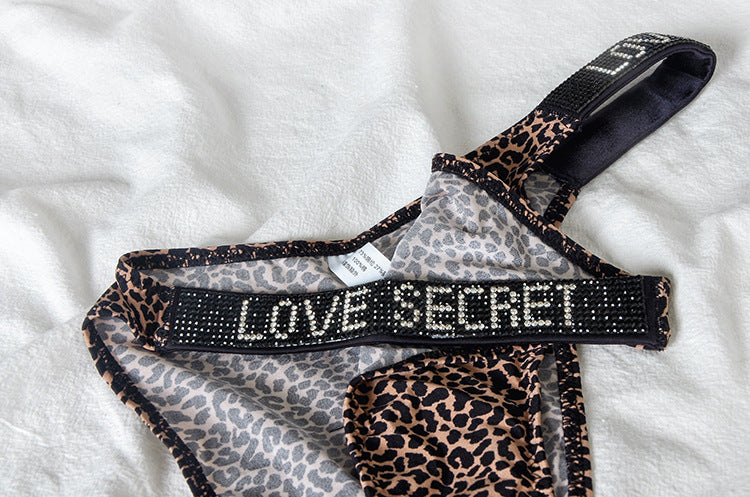 Ice silk seamless G-string lingerie from The Clothing Company Sydney, featuring rhinestone leopard design and low waist fit.