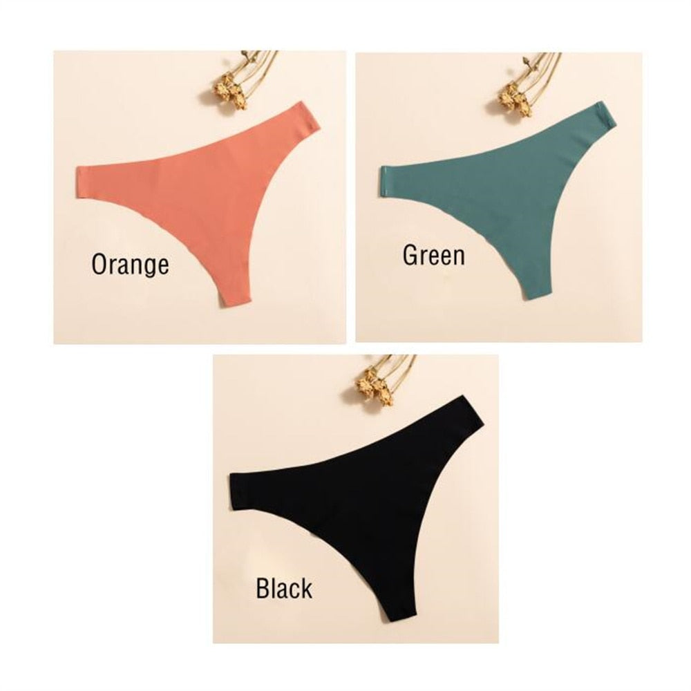 Three-pack of ultra-thin, seamless solid color women's lingerie G-string and thong briefs from The Clothing Company Sydney.