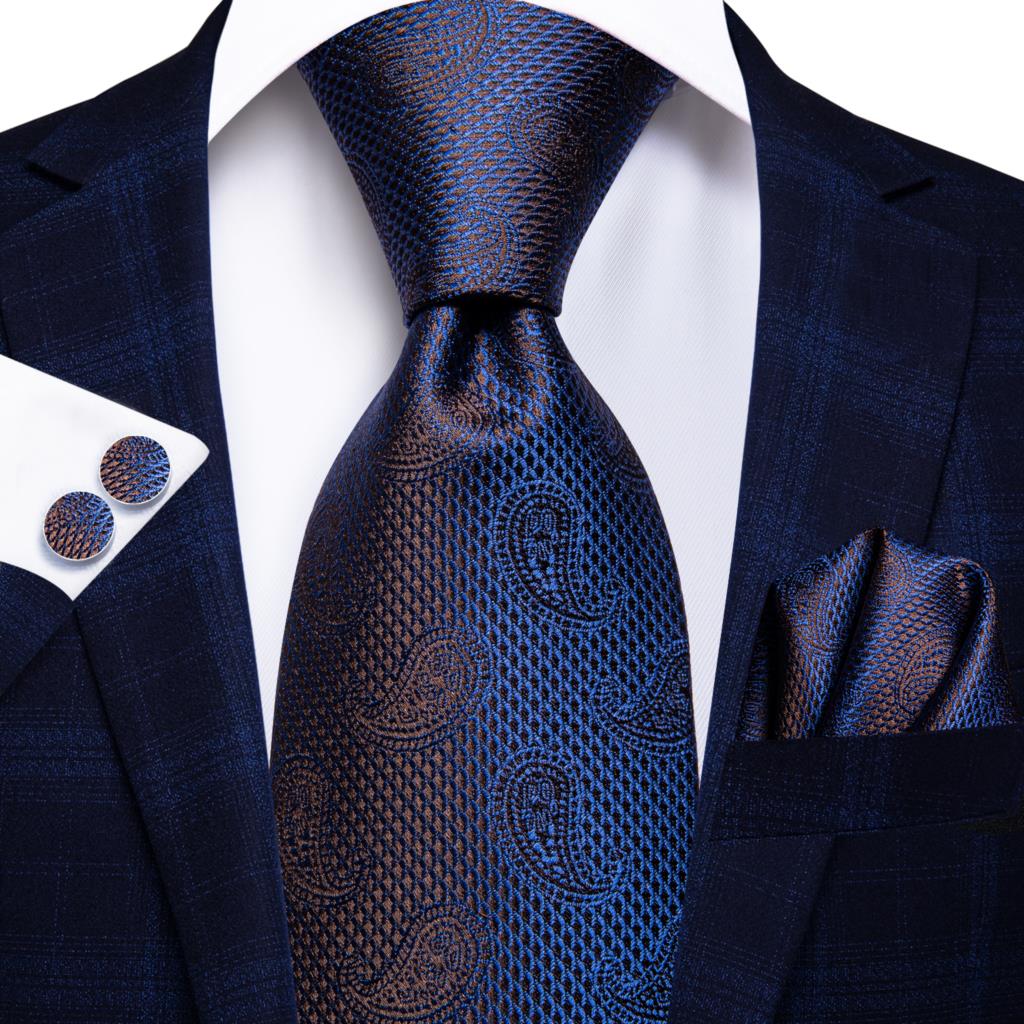 Blue silk business tie with polka dots, plaid design, and matching cufflinks from The Clothing Company Sydney.