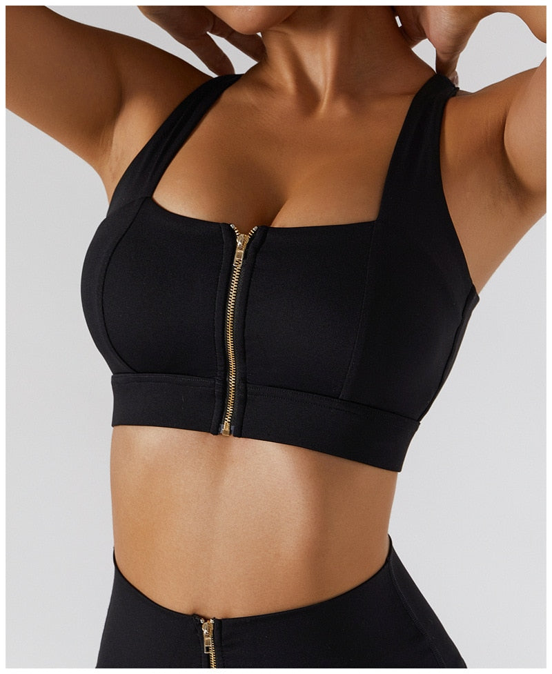 Women's fitness yoga set by The Clothing Company Sydney, high waist leggings with skirt and zipper sports bra for gym workouts