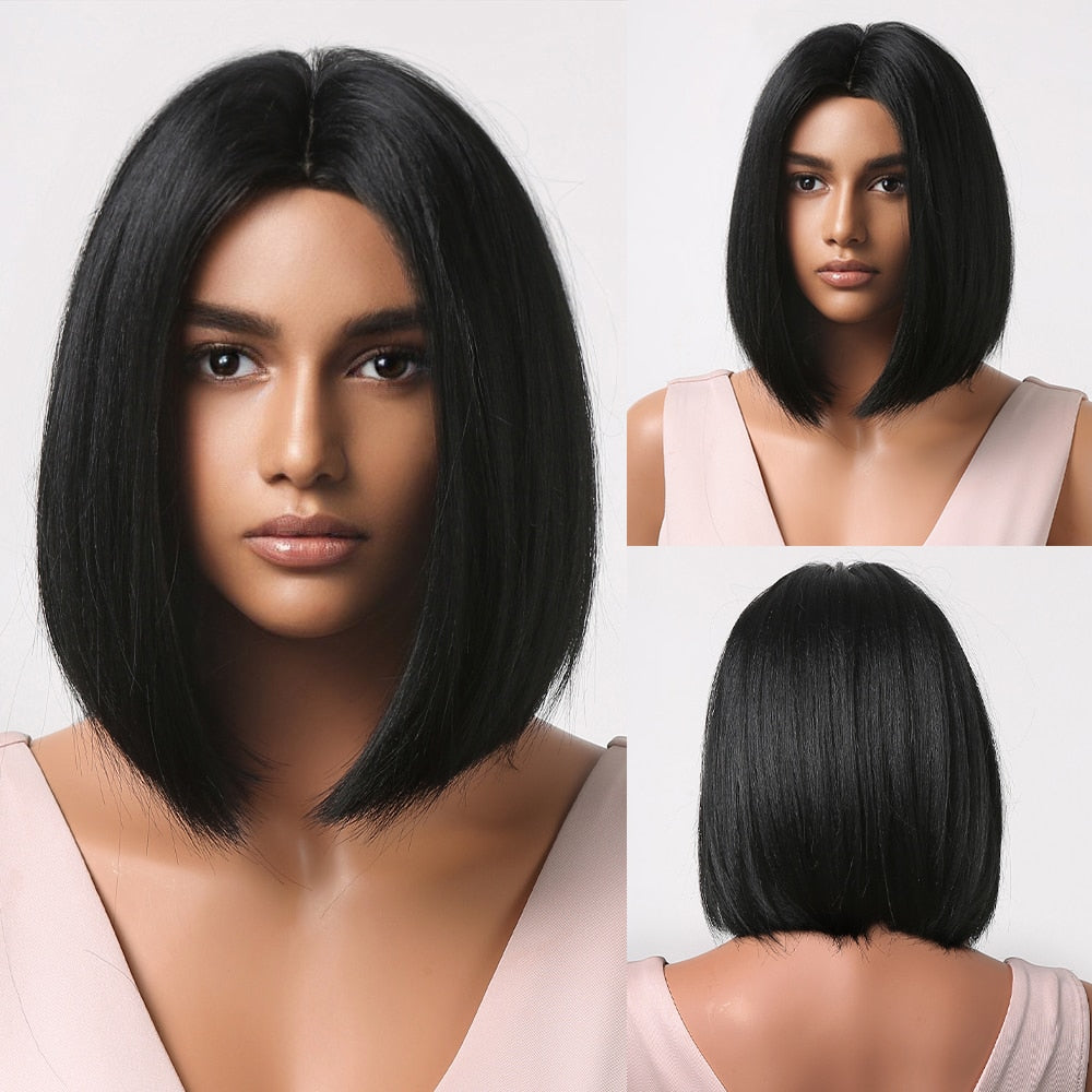 Blonde to brown ombre short straight synthetic wig with bangs for women, heat-resistant cosplay and party accessory by The Clothing Company Sydney.