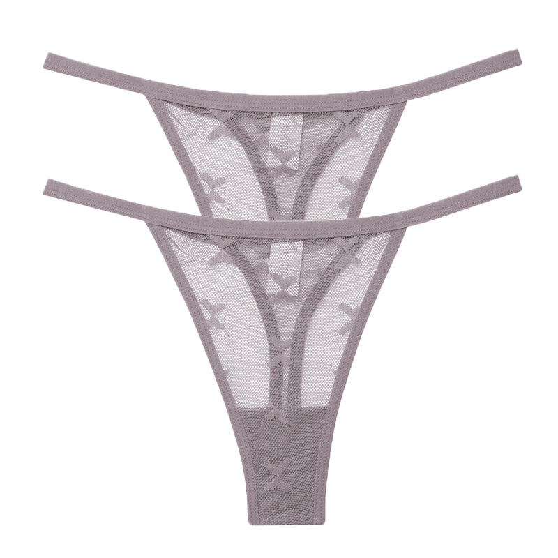 Two pack of transparent mesh G-string panties by The Clothing Company Sydney, seamless women's thong underwear, lingerie.