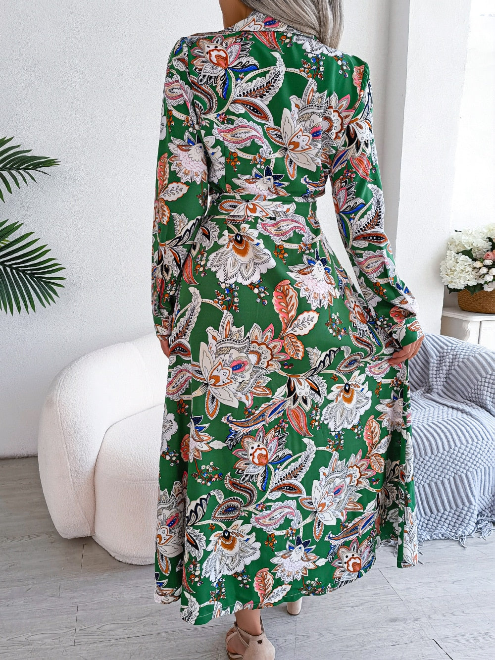 Spring Summer Retro Floral Collar Long Sleeve Tie Up Shirt Dress For Ladies Fashion All Match Print Dresses The Clothing Company Sydney